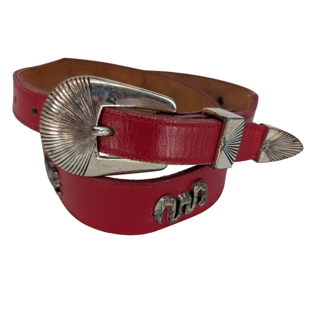 Silver Creek Collection Western Belt Womens 28 Red Leather Animal Motifs USA